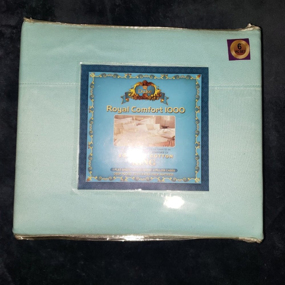 Dukes Regal Soft "AS" Egyptian Cotton 6 Piece SKY BLUE KING Bed Sheet Set